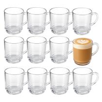 Jogo 12 Caneca de Vidro Cappuccino Café Chá Bebidas Quentes New Coffe Em Casa Tem 250ml