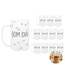 Jogo 12 Caneca de Vidro para Cappuccino Café Chá Bom Dia Resistente a Calor 280ml Wolff