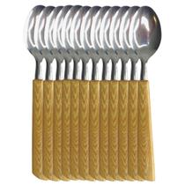 Jogo 12 Colher de Mesa Talher Inox de Refeição Imita Madeira Jogo 12 Colher de Mesa Talher Inox de Refeição Imita Madeira