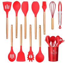 Jogo 12 Colheres De Silicone Cabo Madeira Utensílios Cozinha Top - HOME/KITCHEN