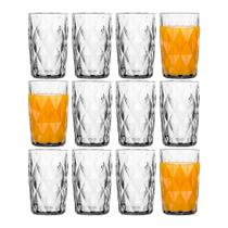 Jogo 12 Copo Diamond de Vidro Diamante Transparente Alto para Água e Drinks 400ml Em Casa Tem
