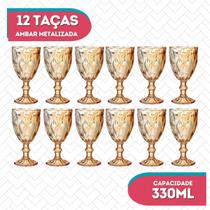 Jogo 12 Copo Taça 330ML Diamantado Vinho Bico de Jaca Ambar Jogo 12 Copo Taça 330ML Diamantado Vinho Bico de Jaca Ambar