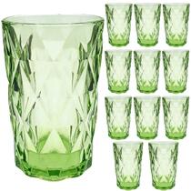 Jogo 12 Copos de Vidro Diamante Verde Transparente Luxo 350ml Grosso Resistente Drinks Diamond