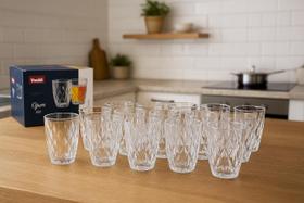 Jogo 12 Copos De Vidro Diamond 270ml Relevo Decorativo Luxo