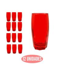 Jogo 12 Copos Florida Vernelho Translucido 370ml Agua Suco