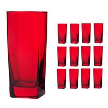 Jogo 12 Copos Vidro Bali Quadrado Luxo 320ml Vermelho Jogo 12 Copos Vidro Bali Quadrado Luxo 320ml Vermelho