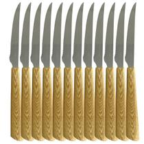 Jogo 12 Facas de Mesa Talher Inox de Refeição Imita Madeira Jogo 12 Facas de Mesa Talher Inox de Refeição Imita Madeira