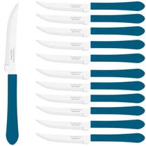 Jogo 12 Facas de Mesa Talher Leme Churrasco Tramontina Inox Azul Jogo 12 Facas de Mesa Talher Leme Churrasco Tramontina Inox Azul