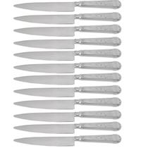 Jogo 12 Facas Mesa Churrasco 24cm Prateada Aço Inox Serrilhada Carne Jogo 12 Facas Mesa Churrasco 24cm Prateada Aço Inox Serrilhada Carne