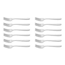 Jogo 12 Garfo De Sobremesa Aço Inox Cozinha Prateado Liso