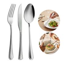 Jogo 12 Garfos 12 Colheres e 12 Facas Aço Inox Cor Prata Linha Silver Em Casa Tem 21cm