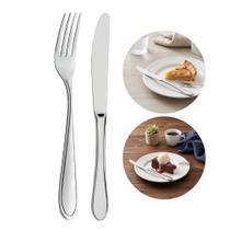 Jogo 12 Garfos e 12 Facas de Sobremesa Prata Inox Em Casa Tem Linha Bronze