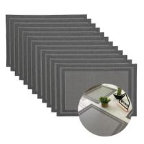 Jogo 12 Lugar Americano Retangular Mesa Cinza Preto 30x45cm PP Em Casa Tem
