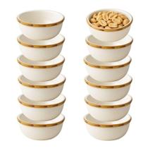 Jogo 12 Mini Bowl Molheira 100ML de Cerâmica com Borda de Bambu para Servir Branco Cerâmica Scalla