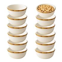 Jogo 12 Mini Bowl Molheira de Cerâmica Branco com Borda de Bambu Scalla 100ml Jogo 12 Mini Bowl Molheira de Cerâmica Branco com Borda de Bambu Scalla 100ml