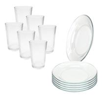 Jogo 12 Peças Aparelho de Jantar 6 Pratos Fundo Liso Vidro + 6 Copos Latino Jogo 12 Peças Aparelho de Jantar 6 Pratos Fundo Liso Vidro + 6 Copos Latino