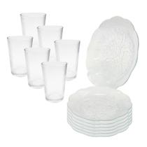 Jogo 12 Peças Aparelho de Jantar 6 Pratos Fundo Vidro + 6 Copos Jogo 12 Peças Aparelho de Jantar 6 Pratos Fundo Vidro + 6 Copos