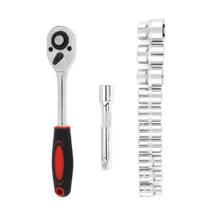 Jogo 12 Peças Chave Catraca 1/4 Extensão + Soquete 4 Á 13mm Reversível