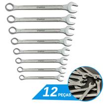 Jogo 12 Peças Chave Combinada Cromada 6 a 22mm Boca e Estrela Jogo 12 Peças Chave Combinada Cromada 6 a 22mm Boca e Estrela