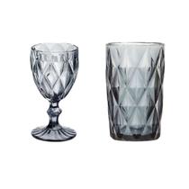 Jogo 12 peças copo 390ml vidro diamond taça 320ml fume agua suco drinks