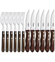 Jogo 12 Peças Jumbo Polywood Castanho Aço Inox Tramontina Para Churrasco
