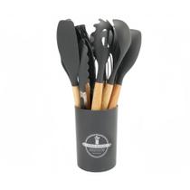 Jogo 12 Peças Utensílios Cozinha Silicone Madeira Grafite Jogo 12 Peças Utensílios Cozinha Silicone Madeira Grafite