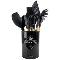 Jogo 12 Peças Utensílios Silicone Colher Espátula Preto Jogo 12 Peças Utensílios Silicone Colher Espátula Preto