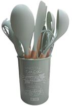 Jogo 12 Peças Utensílios Talheres De Cozinha Silicone Cabo Madeira Jogo 12 Peças Utensílios Talheres De Cozinha Silicone Cabo Madeira