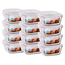 Jogo 12 Pote Hermetico 800ML Quadrado Vidro Marmita Microondas Jogo 12 Pote Hermetico 800ML Quadrado Vidro Marmita Microondas