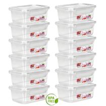 Jogo 12 Potes 400ml Retangular Tampa Trava Marmita Fitness Reutilizável