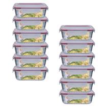 Jogo 12 Potes 640ml Hermético Anel Vedação Canelado