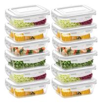 Jogo 12 Potes de Vidro Hermético Com Tampa E Trava Retangular 640 ml Mantimentos Marmita