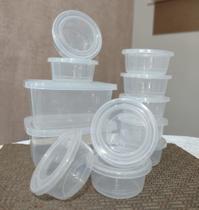 Jogo 12 potes fitness, kit 10 potes redondo mini + 2 potes retangular GG BPA free.