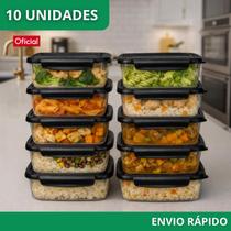 Jogo 12 Potes Tampa com Trava Reforçado PLÁSTICO Marmita 850ml Travas Laterais Reutilizável Retang Jogo 12 Potes Tampa com Trava Reforçado PLÁSTICO Marmita 850ml Travas Laterais Reutilizável Retang