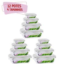 Jogo 12 Potes Vidro Retangular 370 640 1040 1520ml 4 Modelos