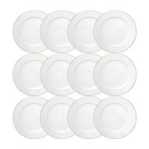 Jogo 12 Prato de Sobremesa Branco Porcelana Borda Fio Dourado Royal Premium 20cm Haüskraft Jogo 12 Prato de Sobremesa Branco Porcelana Borda Fio Dourado Royal Premium 20cm Haüskraft