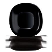 Jogo 12 Prato de Sobremesa Preto Quadrado Square 20cm Vidro Opalino Em Casa Tem