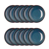 Jogo 12 Prato Fundo de Massas Cerâmica Linear Azul Premium 23cm Lyor Jogo 12 Prato Fundo de Massas Cerâmica Linear Azul Premium 23cm Lyor