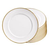 Jogo 12 Prato Raso Branco de Vidro Opaline Borda Filete Dourado 27cm Haüskraft Jogo 12 Prato Raso Branco de Vidro Opaline Borda Filete Dourado 27cm Haüskraft