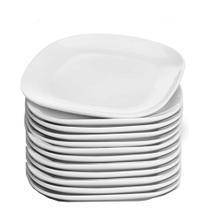 Jogo 12 Prato Raso Branco Quadrado Square 25,5cm Vidro Opalino Jantar Em Casa Tem