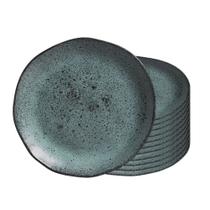 Jogo 12 Prato Raso de Cerâmica Orgânico Azul Petroleum Porto Brasil Stoneware 26,5cm Jogo 12 Prato Raso de Cerâmica Orgânico Azul Petroleum Porto Brasil Stoneware 26,5cm