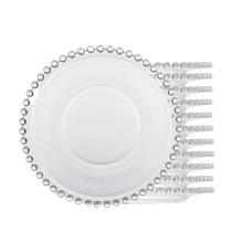 Jogo 12 Prato Raso de Cristal Wolff Pearl Clear Bolinha Transparente 27cm