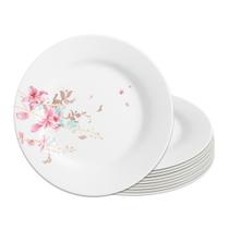 Jogo 12 Prato Raso de Vidro Branco Flowers Bord 25,5cm Em Casa Tem