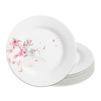 Jogo 12 Prato Raso De Vidro Branco Flowers Bord 25,5cm Em Casa Tem
