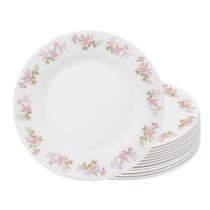 Jogo 12 Prato Raso de Vidro Branco Flowers Pink 25,5cm Em Casa Tem Jogo 12 Prato Raso de Vidro Branco Flowers Pink 25,5cm Em Casa Tem