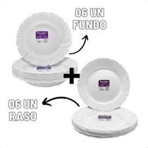 Jogo 12 Prato Raso E Fundo Vidro Brancos Duralex Opaline Kit - Nadir