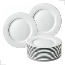 Jogo 12 Prato Raso Melamina Plastico Resistente Leve Duravel Refeição Sobremesa Redondo Raso