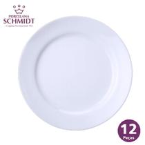 Jogo 12 Pratos Brancos Rasos Jantar Cilíndrica Restaurante Porcelana Schmidt - Porcelanas Schmidt