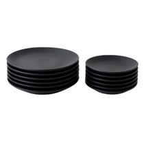 Jogo 12 Pratos Cerâmica Sobremesa e Raso Orgânicos Preto Mat Jogo 12 Pratos Cerâmica Sobremesa e Raso Orgânicos Preto Mat