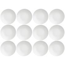 Jogo 12 Pratos de Porcelana Sobremesa Tramontina Leonora 19cm Brancos Raso Leve Cupê